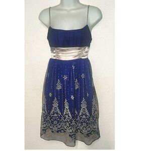 BCX short evening dress, size 3 Nylon, Blue/Silver